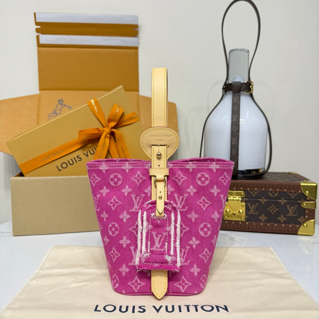 Louis Vuitton Women's Bucket Bag All In BB Burgundy Denim Cotton 2026 Spring New Arrival Light Luxury High-End Fashion Casual Bag M28107 #82886A