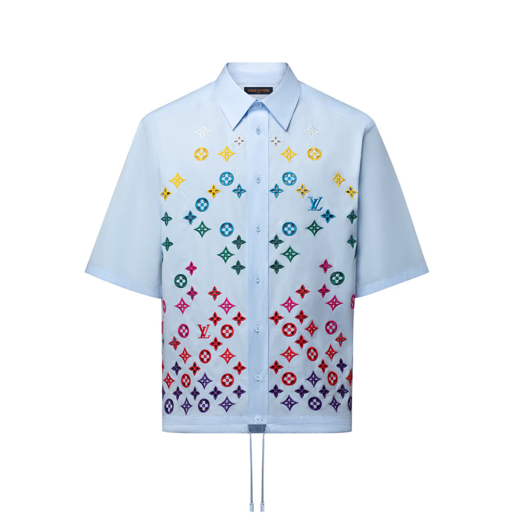 Louis Vuitton Men's and Women's Embroidered Logo Printed Single Breasted Solid Color Short Sleeve Shirt #76469