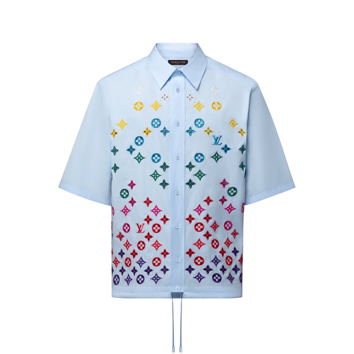 Louis Vuitton Men's and Women's Embroidered Logo Printed Single Breasted Solid Color Short Sleeve Shirt #76469
