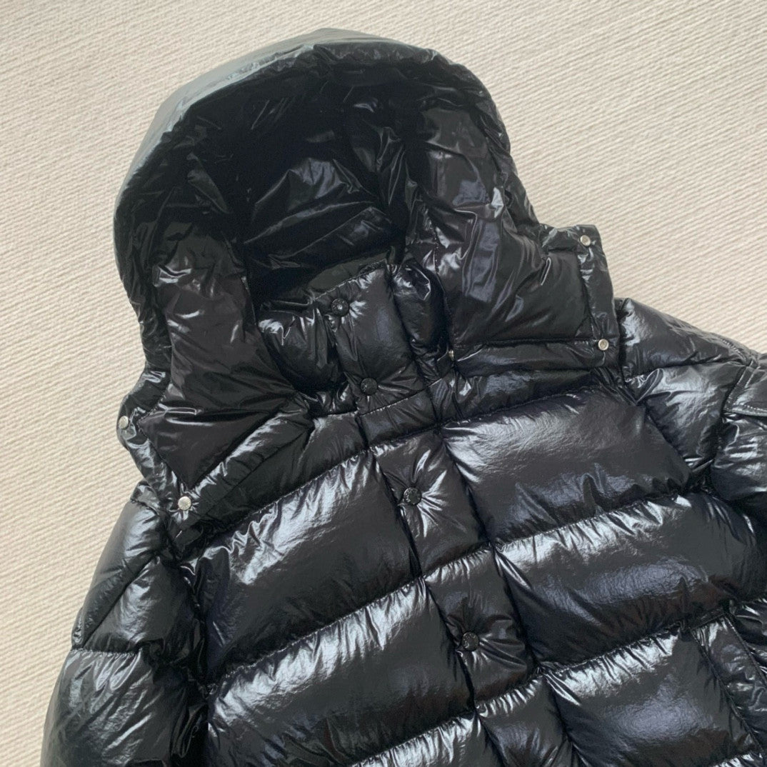 Moncler Men's Winter Warm Black Embroidered Logo Short Long Sleeve Hooded Puffer Down Jacket #71645