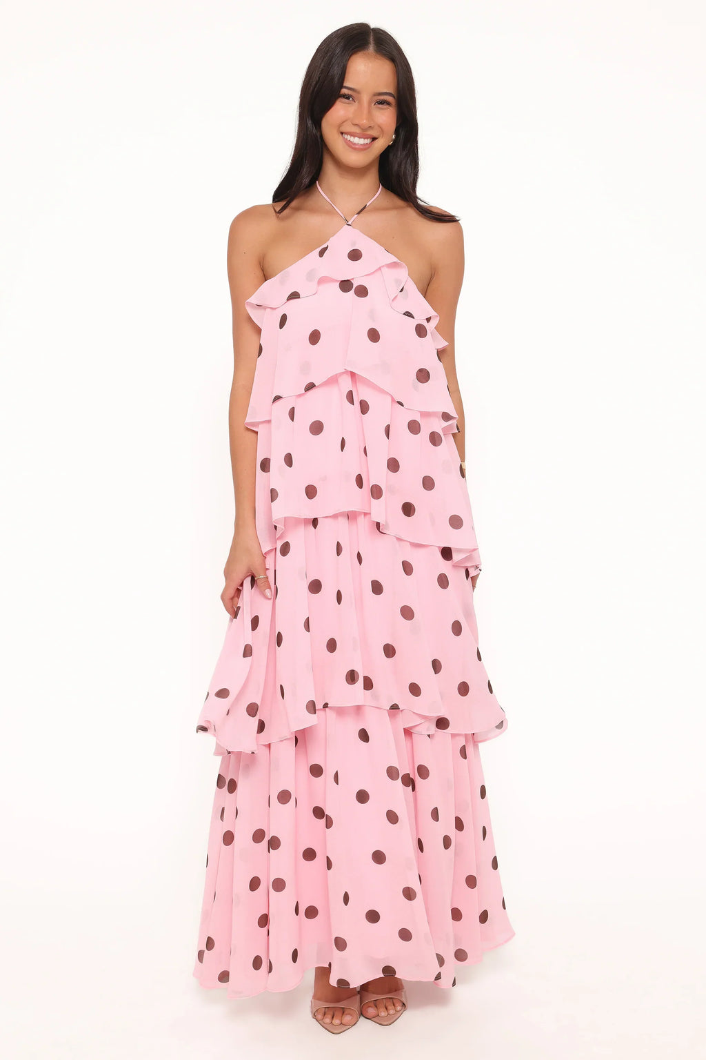 Chasity Halterneck Maxi Dress - Pink Polka Dot