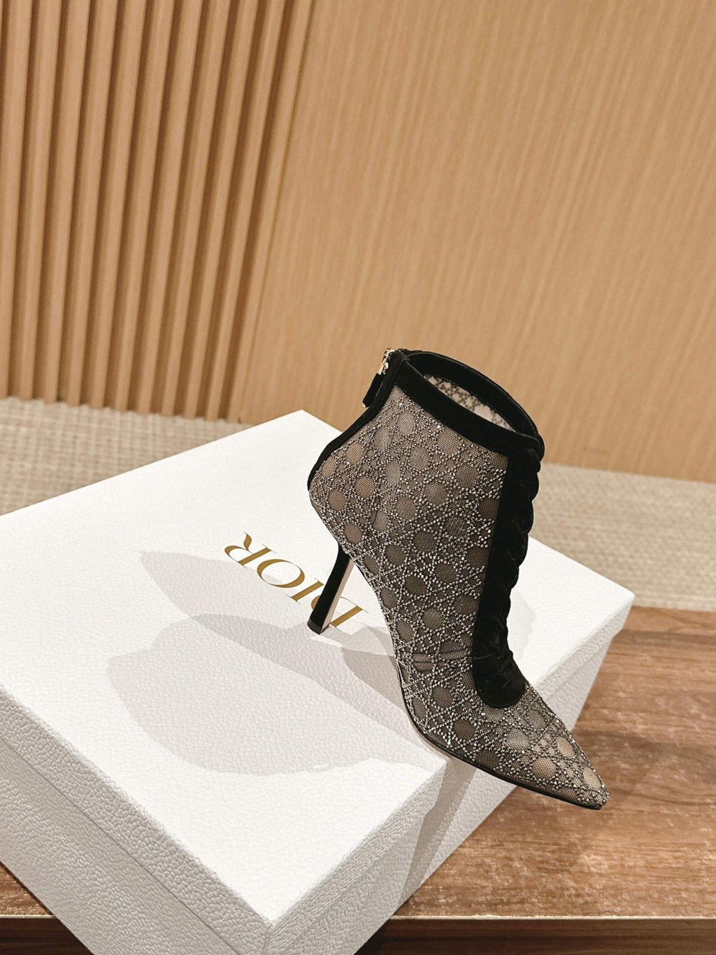 Dior Dazzling Galaxy Series Mesh Cannage Pattern Rhinestone High Heels #377323