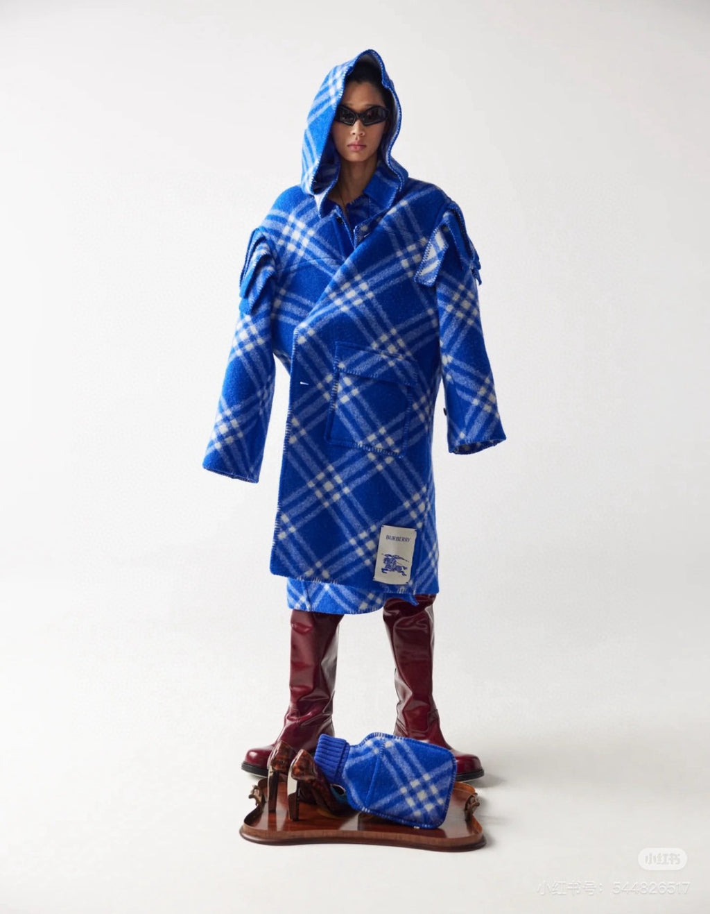 Burberry Men's Autumn and Winter Plaid Wool Blanket Poncho Hooded Single Breasted Pocket Long Sleeve Coat Jacket #72717