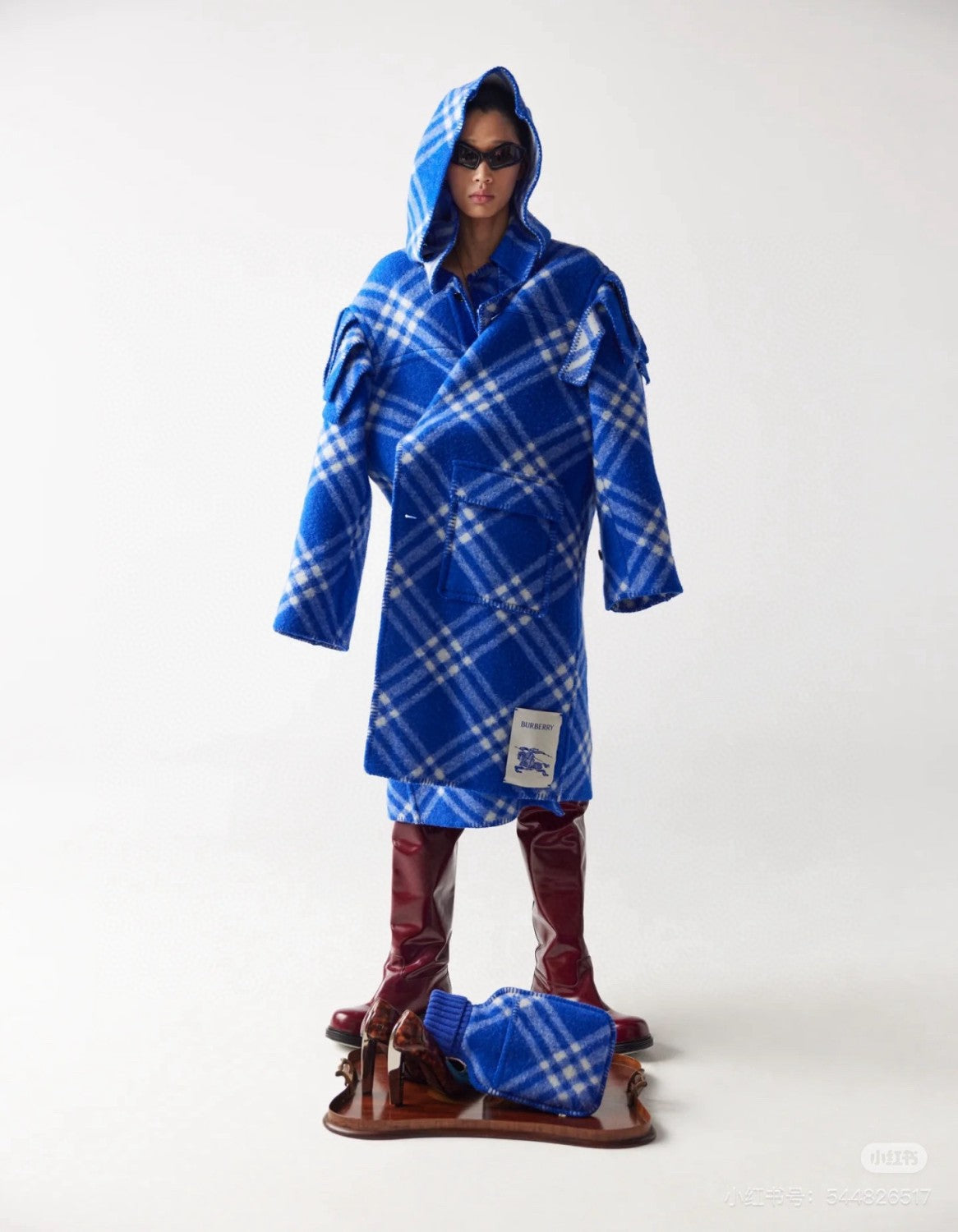 Burberry Men's Autumn and Winter Plaid Wool Blanket Poncho Hooded Single Breasted Pocket Long Sleeve Coat Jacket #72717
