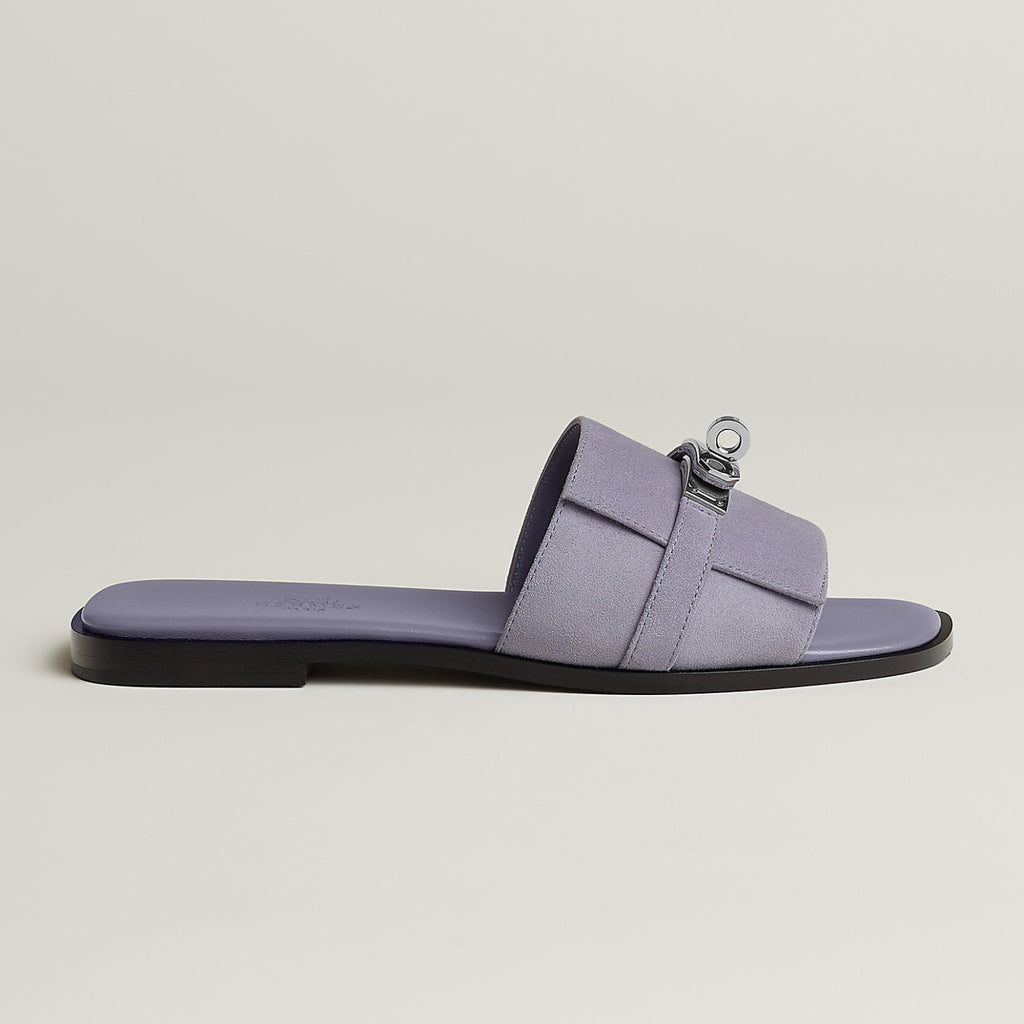 Hermes Giulia Women's Summer Solid Color Metal Buckle Round Toe Suede Leather Sandals Slippers Shoes #77667