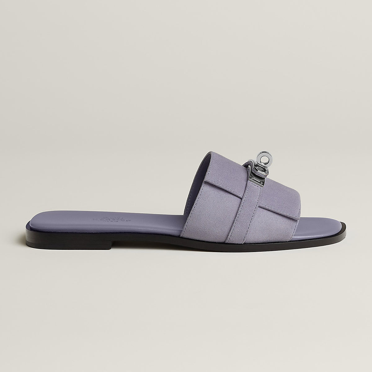 Hermes Giulia Women's Summer Solid Color Metal Buckle Round Toe Suede Leather Sandals Slippers Shoes #77667