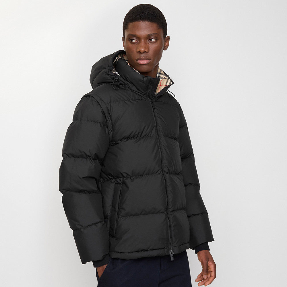 Burberry Detachable Sleeve Puffer Jacket in Flax Men's Nylon #335005