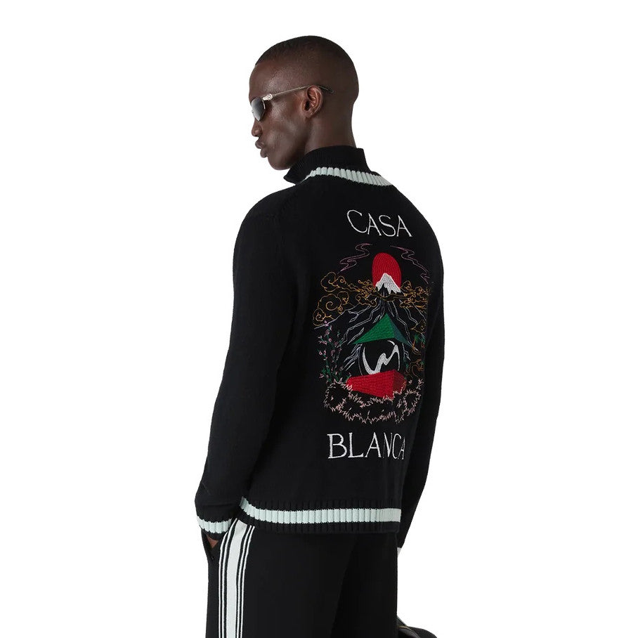 Casablanca Casa Mountain Temple Cardigan Men's And Women's Spring/autumn Fashion Casual Embroidered Badge V Neck Single Breasted Knitted Cardigan #78324