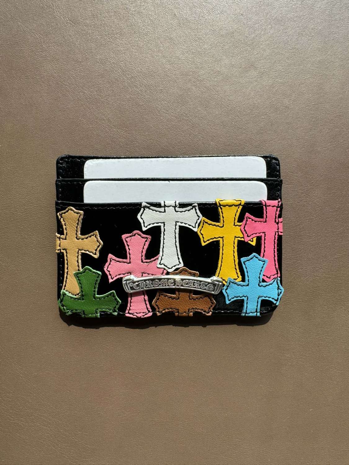 Chrome Hearts Men's Women's Colourful Cross Card Holder Purses Coin Purse Black Leather Fashion High Street Trend Personalised Wallet Bags Bag #81255