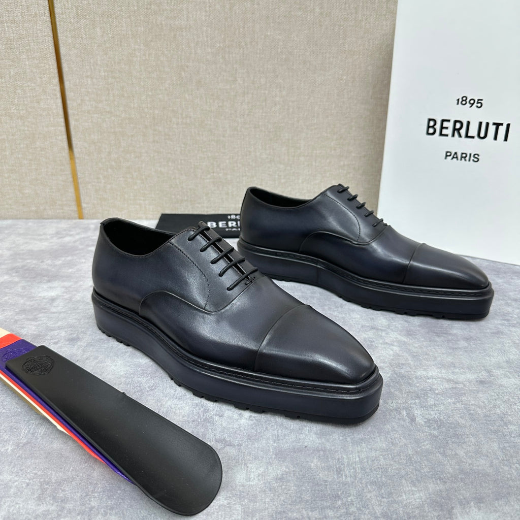 Berluti Alessandro Altof Men's Fall/Winter Fashion Classic Round Toe Slip On Lace Up Handcrafted Vintage Leather Oxford Shoes #79112