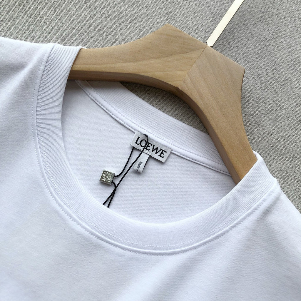 Loewe Men's Summer Embroidered Logo Pattern Round Neck Solid Color Cotton Short Sleeve T-Shirt #75589