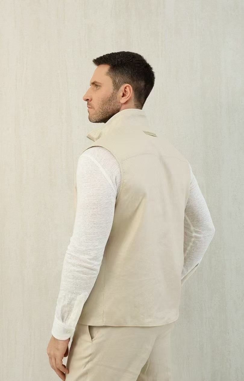 Ermenegildo Zegna Men's Spring And Autumn Solid Color Standing Collar Zipper Fit Sleeveless Vest Jacket Ngvp #1168