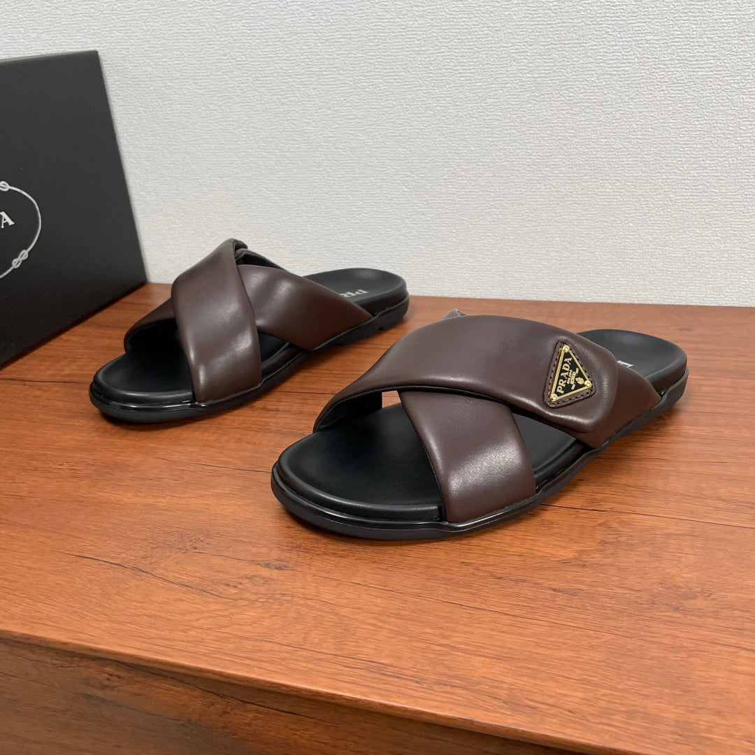 Prada Leather Cross Slides #383748