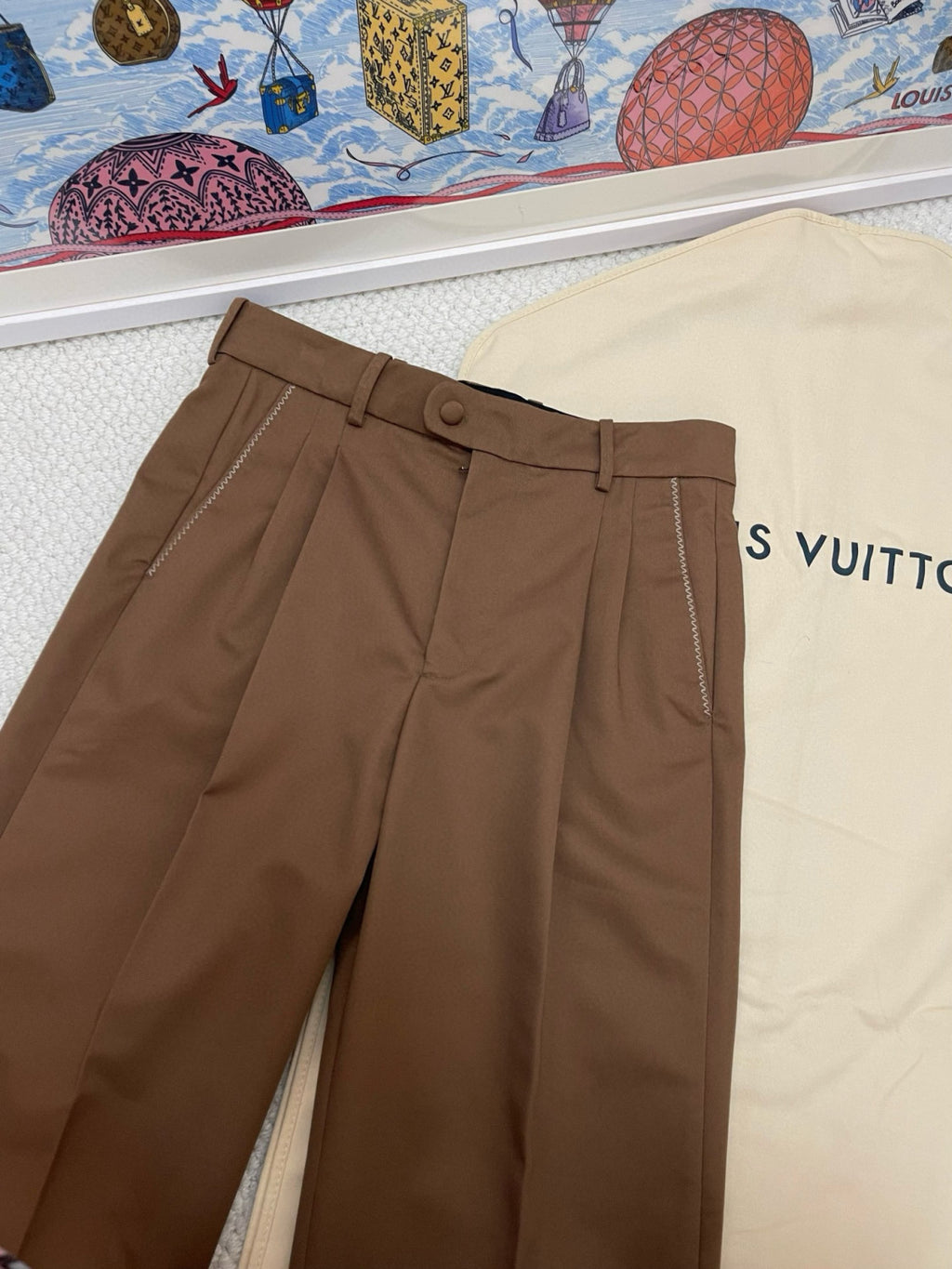 Louis Vuitton Men's Spring & Autumn Solid Color Button Mid Waist Straight Leg Casual Pants #75527
