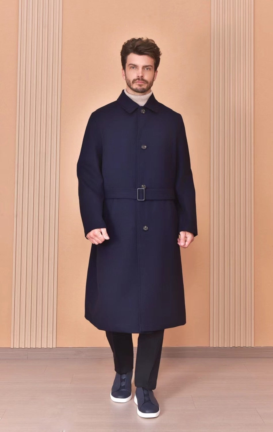 Loro Piana Men's Reversible Double-Faced Coat with Belt. Single-Button Lapel. Long Fit Jacket Ngvp #2336