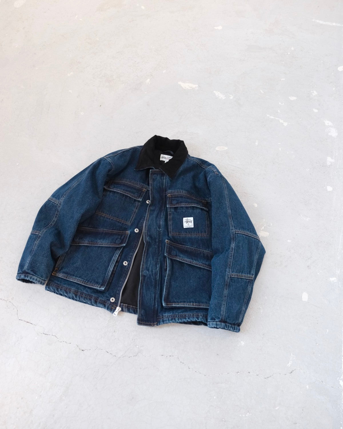 Stussy Men's Autumn and Winter Solid Color Pocket Zipper Warm Workwear Long Sleeve Jacket #73616