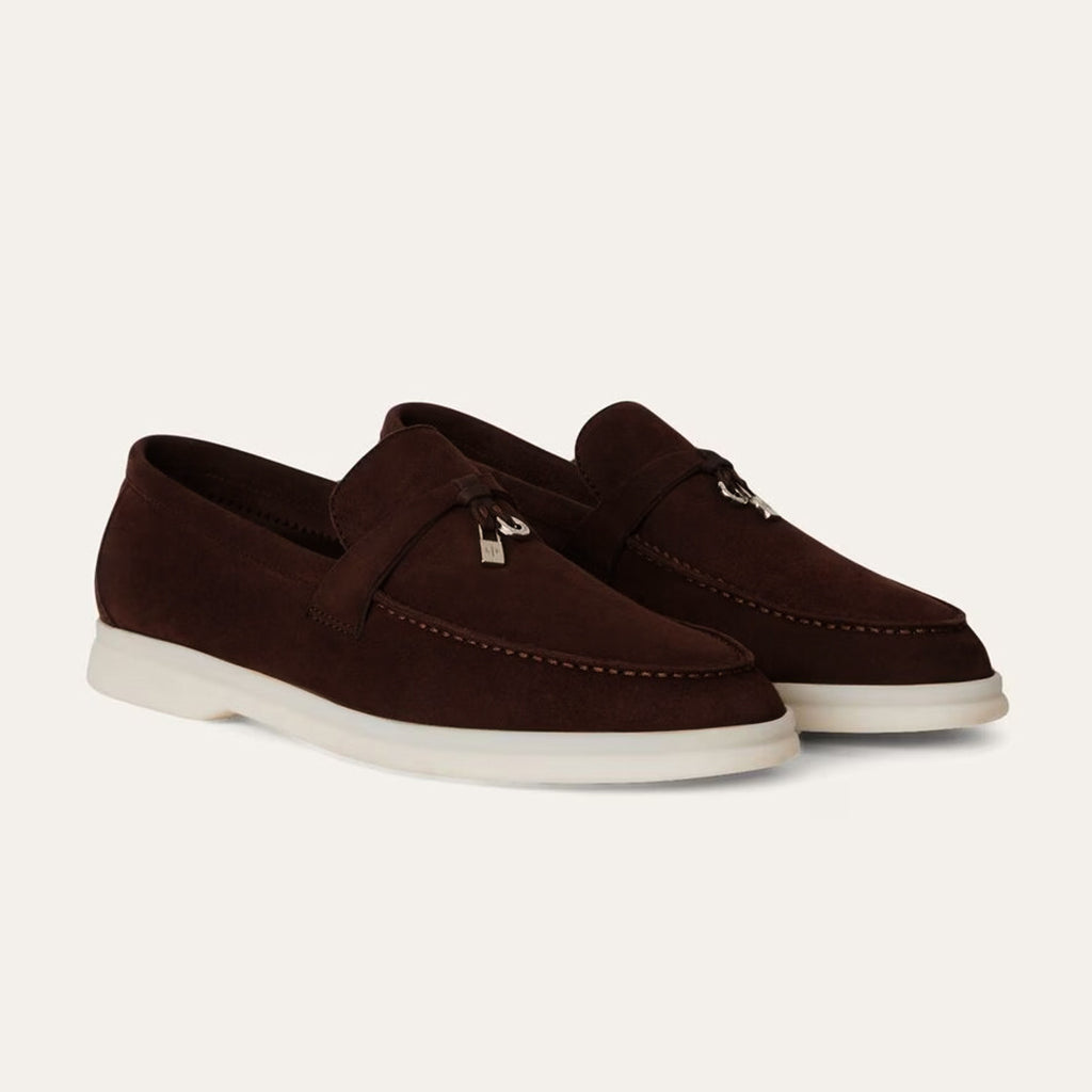 Loro Piana Women's Summer Charms Walk Mocassin Shoes Suede Round-Toe Solid-Color All-Season Casual Shoes #81538