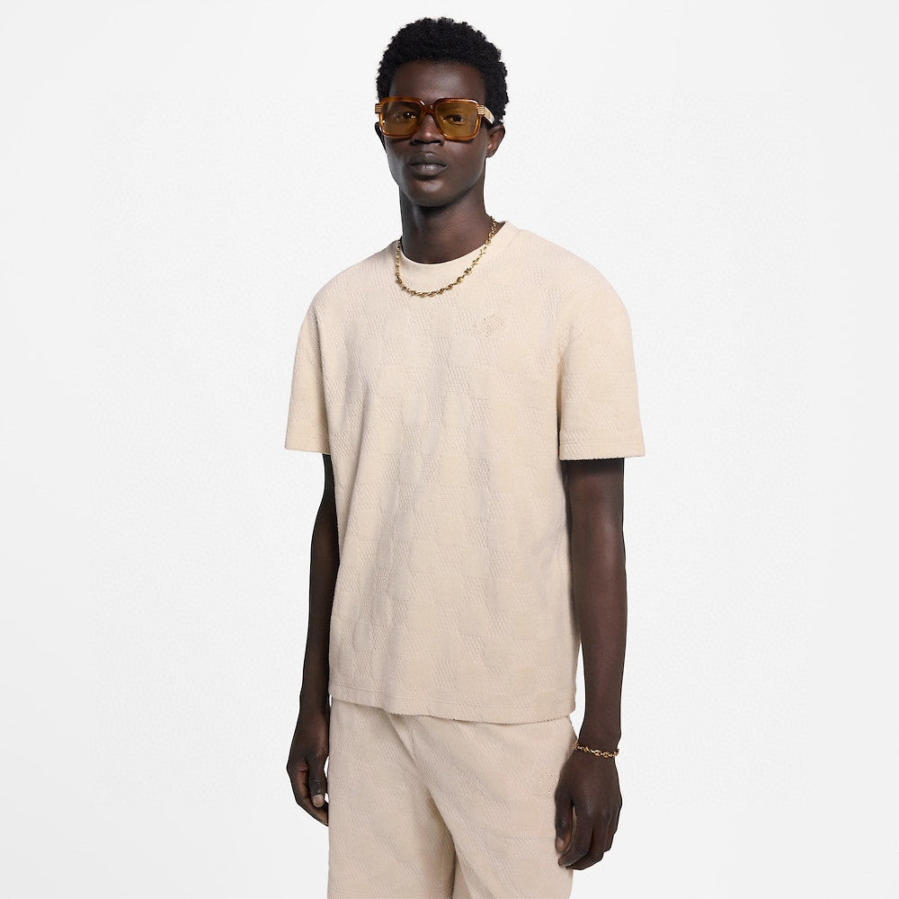 Louis Vuitton  men's Summer Jacquard Plaid Openwork Knit Fashion Trend Round Neck T-shirt Drawstring Straight Shorts Set Suit #81363