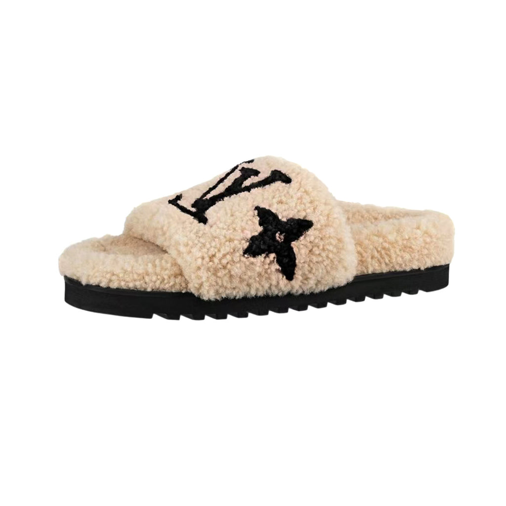 Louis Vuitton Women's Fall/Winter Fashion Casual Round Toe Open Toe Flat Thong Wool Slippers Shoes #78811