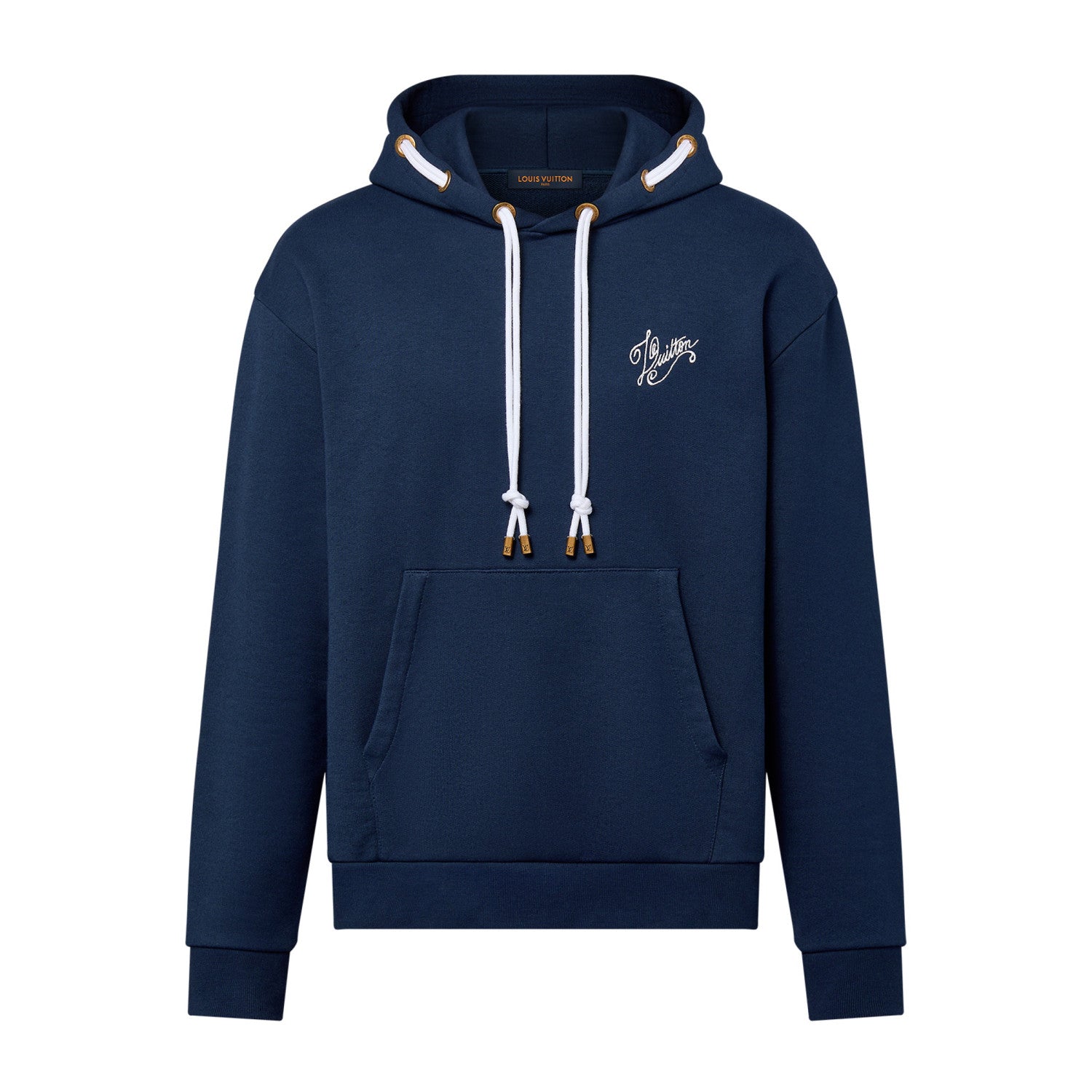 Louis Vuitton Men's Blue Rope Knot Embroidered Logo Pattern Casual Drawstring Hooded Sweatshirt #99717