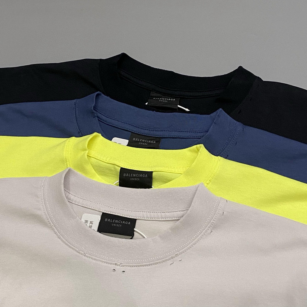 Balenciaga Men's and Women's Tape Type T-Shirt Medium Fit In Faded Letter Print Round Neck Loose Fit Short Sleeve T-Shirt #98738