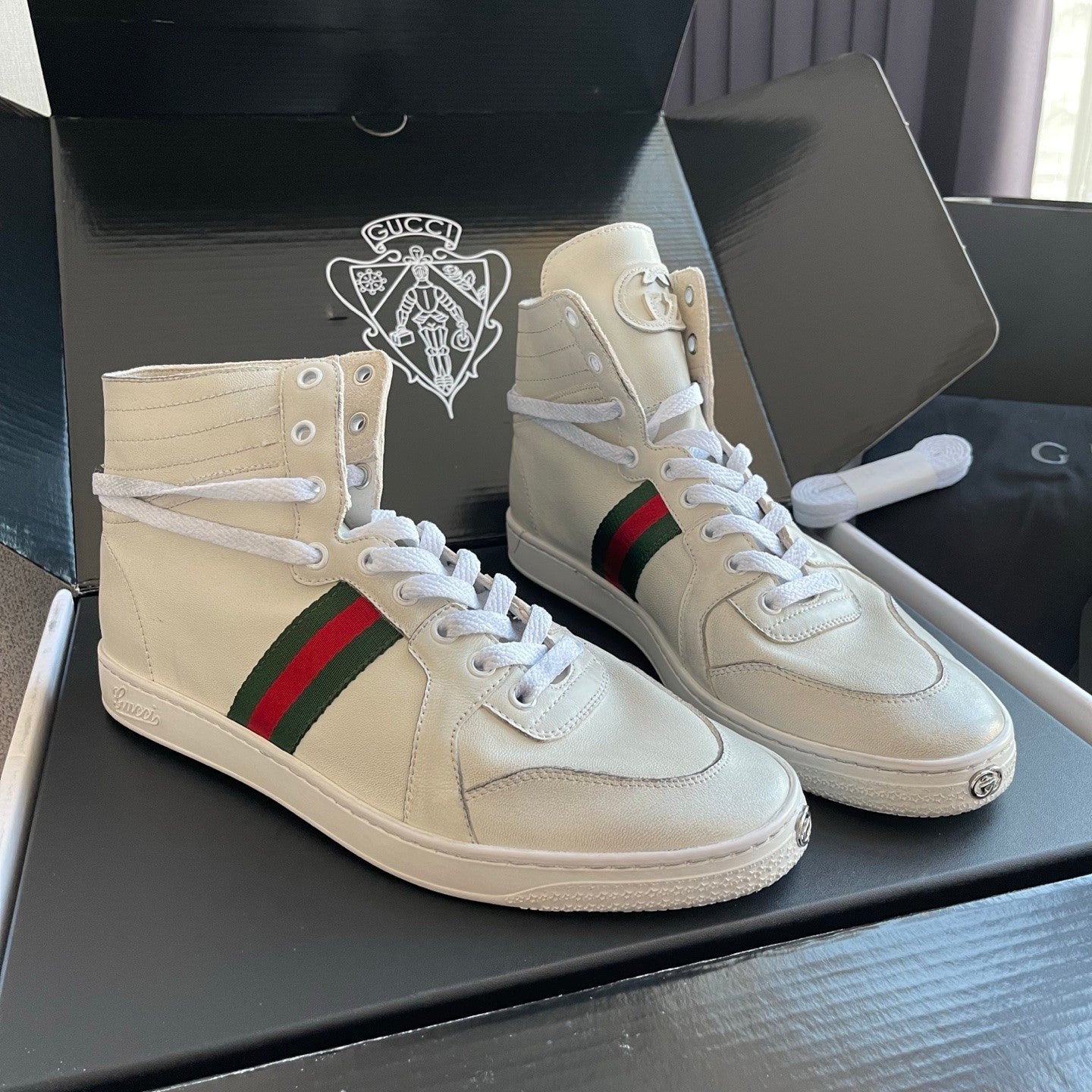 Gucci Men's Stretch High-top Sneaker in White Leather #337175