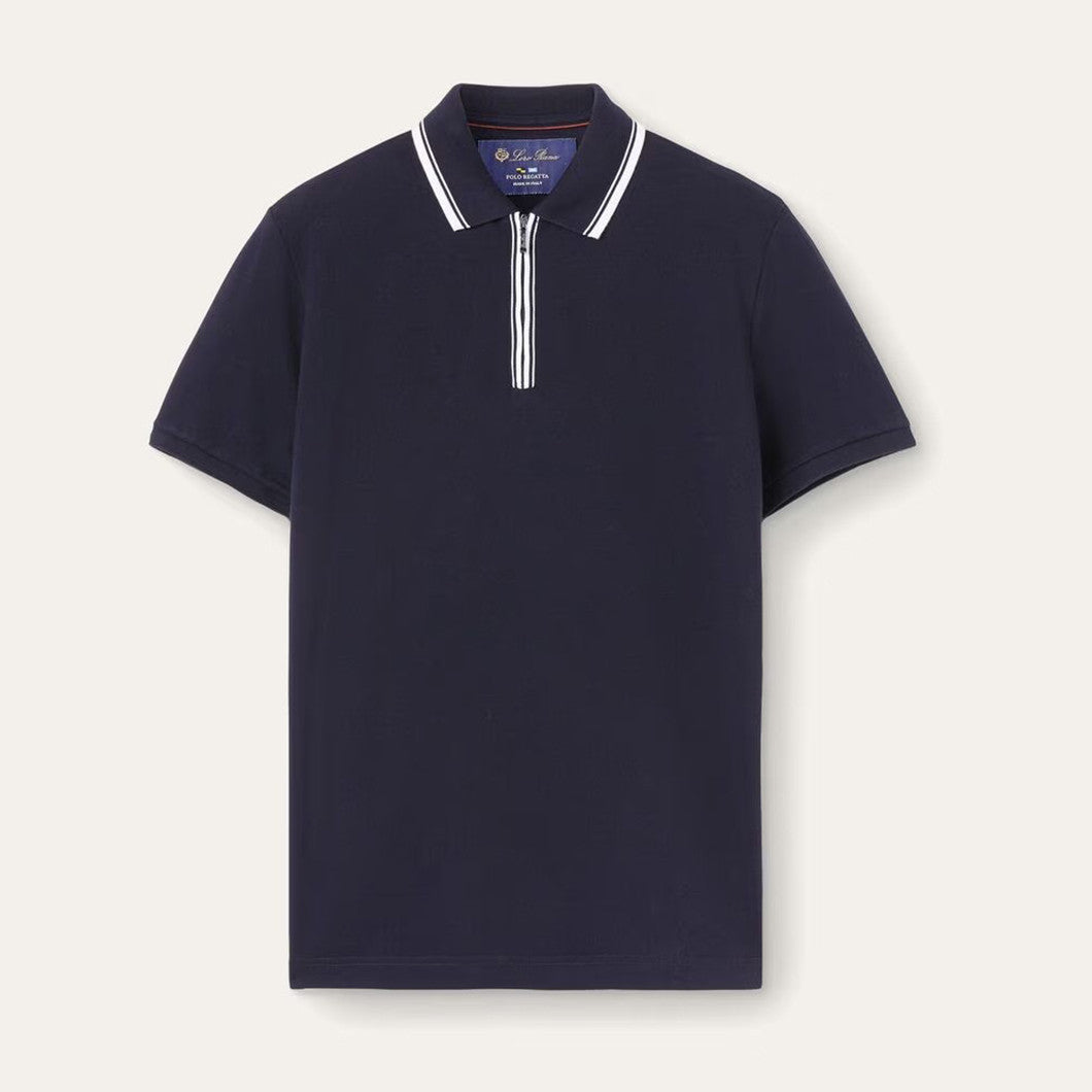 Loro Piana Men's Summer Fashion Solid Color Zip Lapel Zip Regatta Men's Short Sleeve Fitted Polo Shirt Ngvp #8591