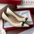 Valentino Women's Spring/Fall Classic Pointed Toe Covered Toe Bow V-Logo Sandals 4cm Heel Height Shoes #78843