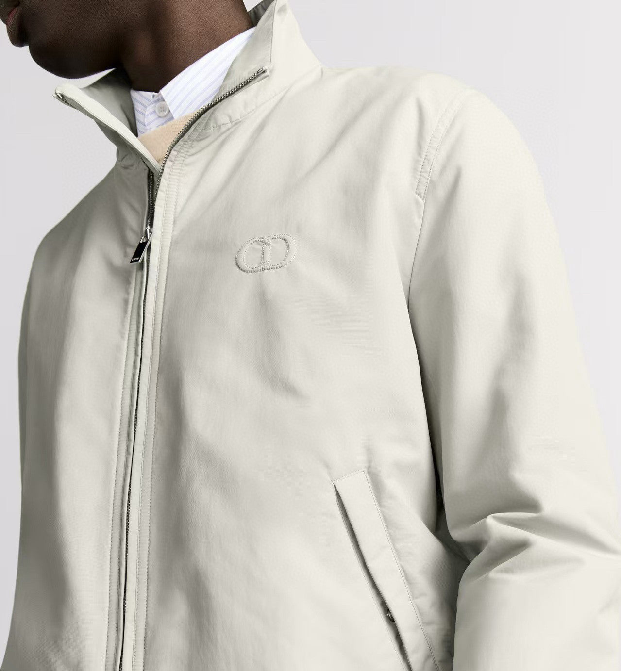 Dior Men's CD Icon Harrington Jacket Spring/Fall Solid Color Stand Collar Zipper-Front Long Sleeve Coat #81575