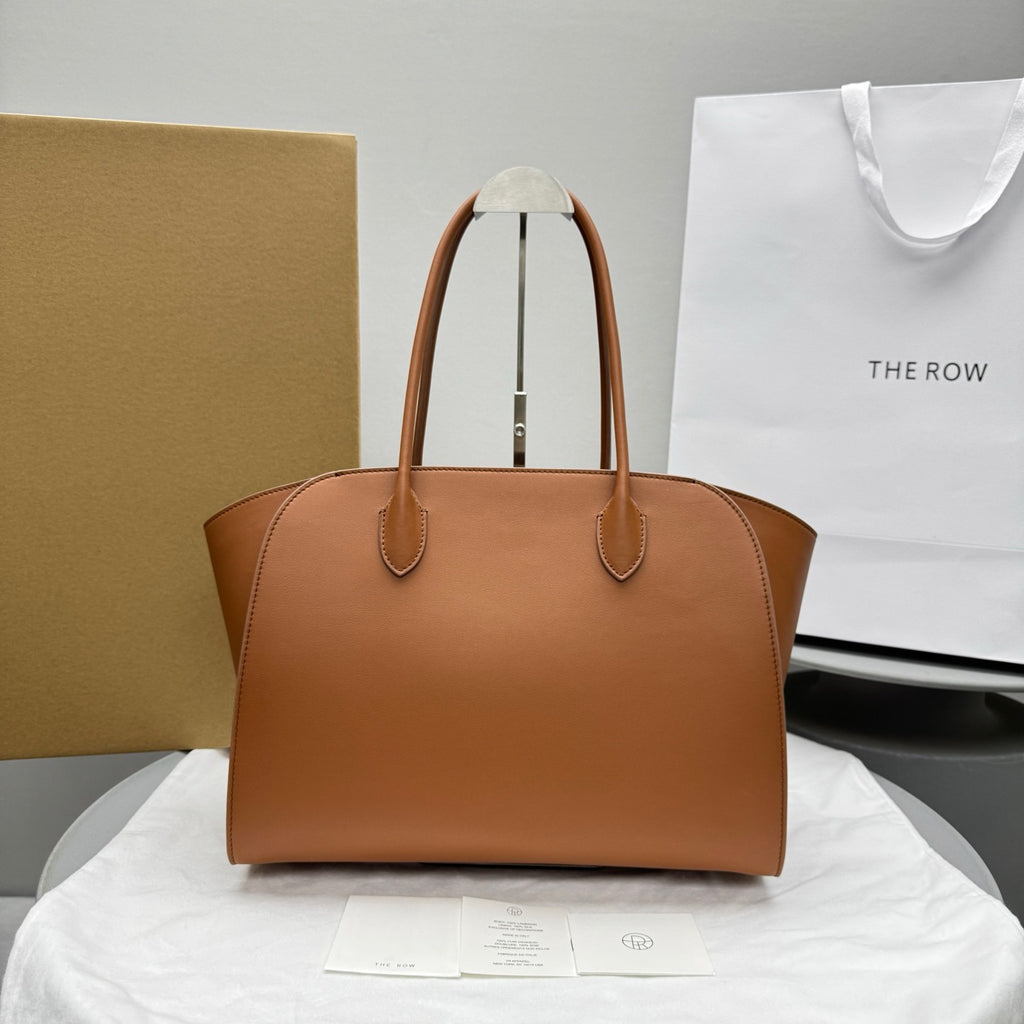 THE ROW Men's & Women's Marlo 14 Grained Leather Shopping Tote Solid Color Plain-Weave Leather Handbag Tote Bag Bags W1800L133BLANS #81731