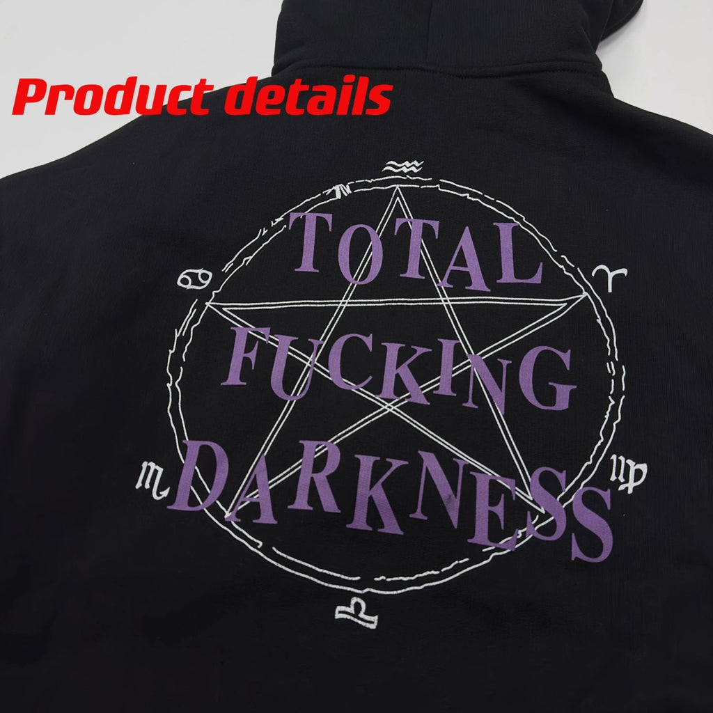 Vetements Men's Fashion Letter Pentagram Embroidery Loose Zipper Black Long Sleeve Hoodie Ngvp #7772