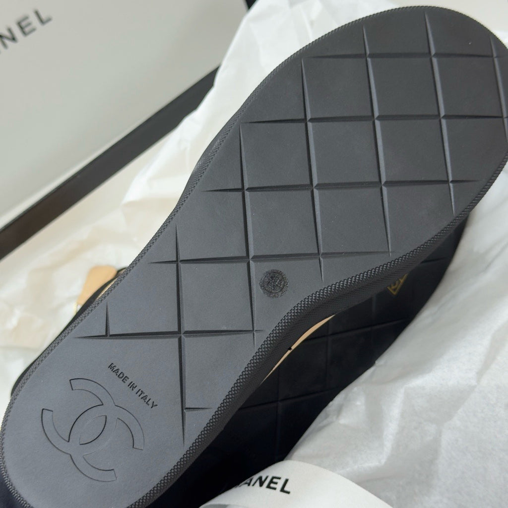 CHANEL Short Boots Mixed Fibers Rubber Beige Black #387573