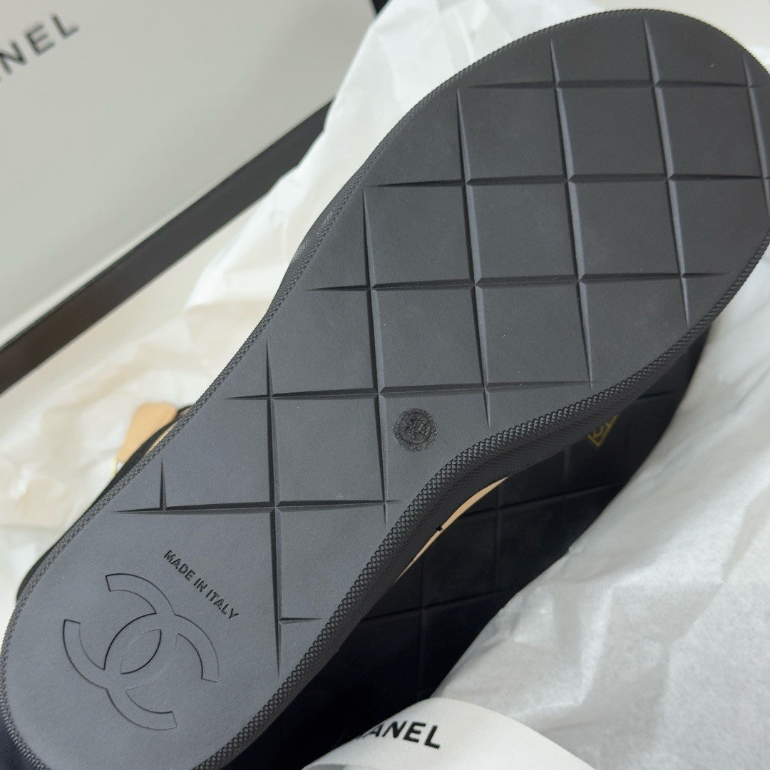 CHANEL Short Boots Mixed Fibers Rubber Beige Black #387573