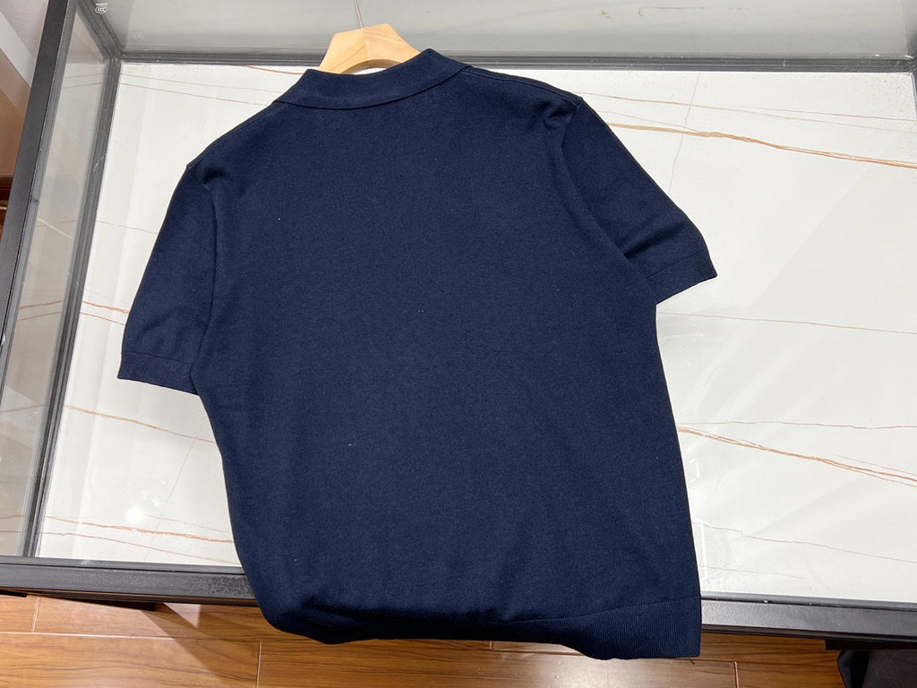 Prada Men's Summer Solid Color Logo Embroidery Knitted Cashmere Short Sleeve Polo Shirt T-Shirt #74954