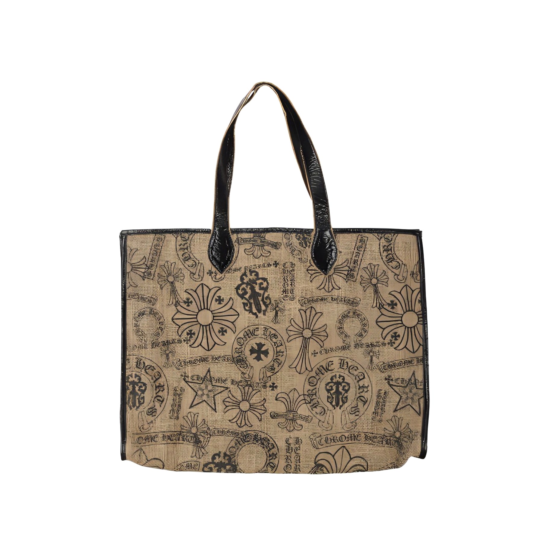 Chrome Hearts Women's All-Over Pattern Printed Straw and Leather Shopping Bag Tote Bags Handbag #77937