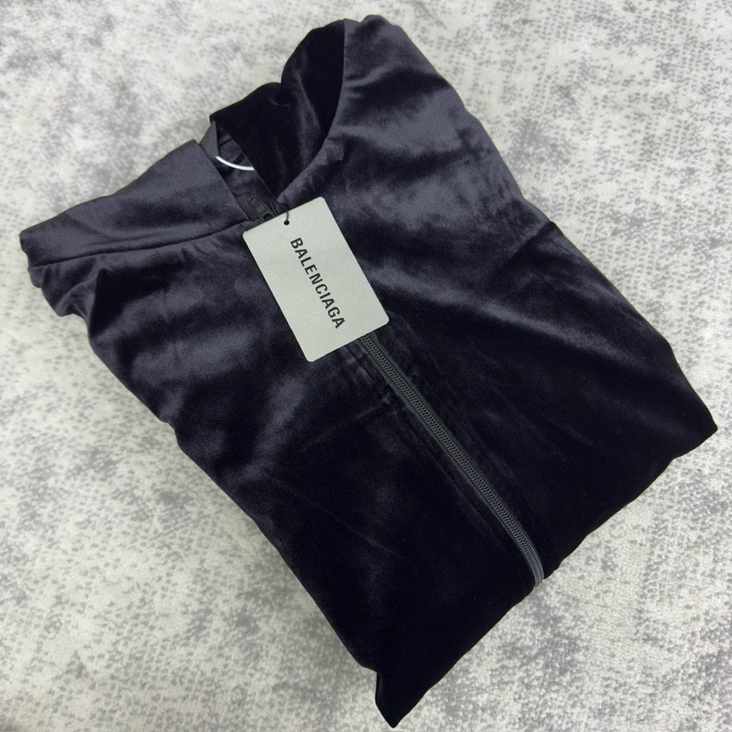 Balenciaga Men's And Women's Spring And Fall Solid Color Velvet Rhinestone Print Zipper Hooded Loose Long Sleeved Sweater Sweatshirt Jacket #75464