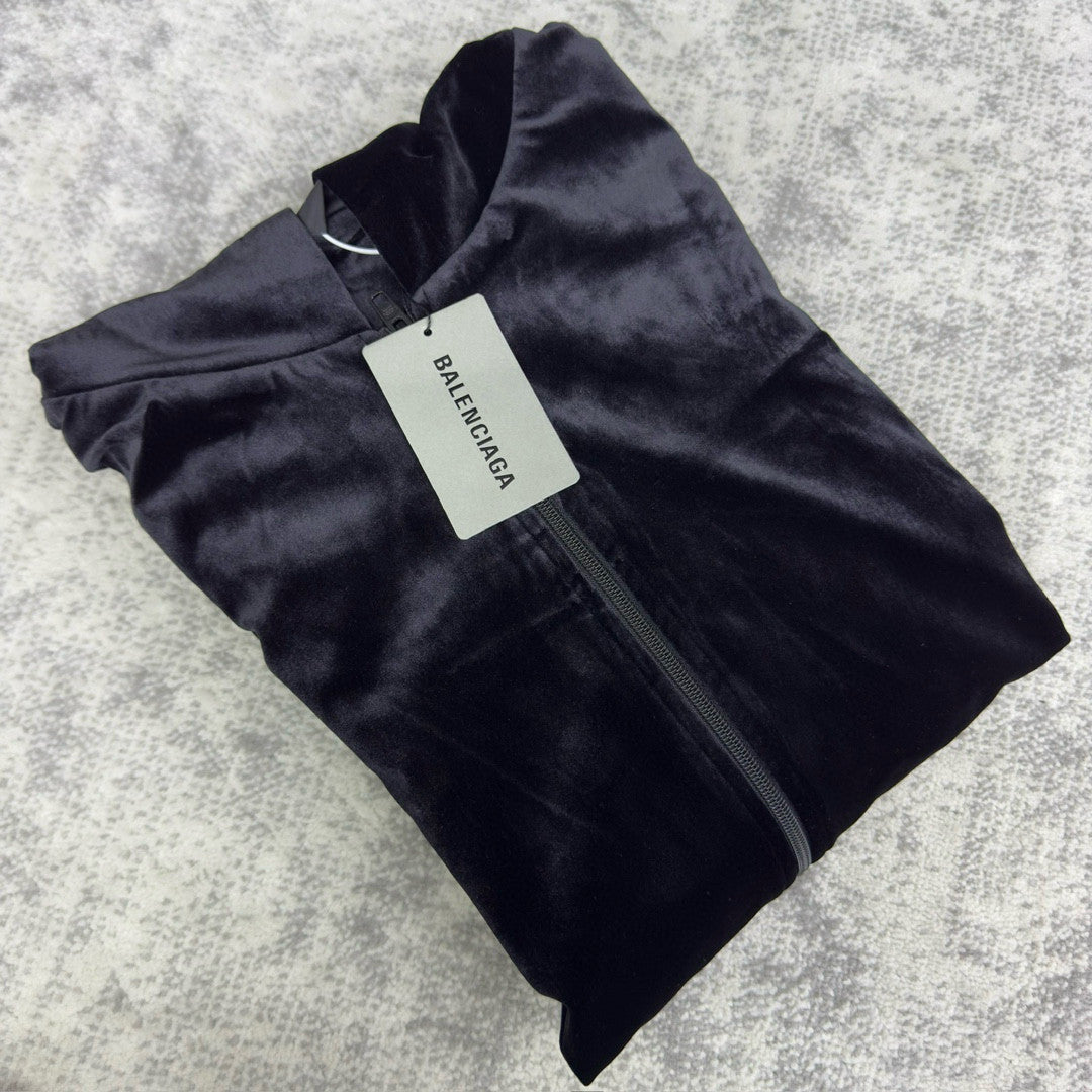 Balenciaga Men's And Women's Spring And Fall Solid Color Velvet Rhinestone Print Zipper Hooded Loose Long Sleeved Sweater Sweatshirt Jacket #75464