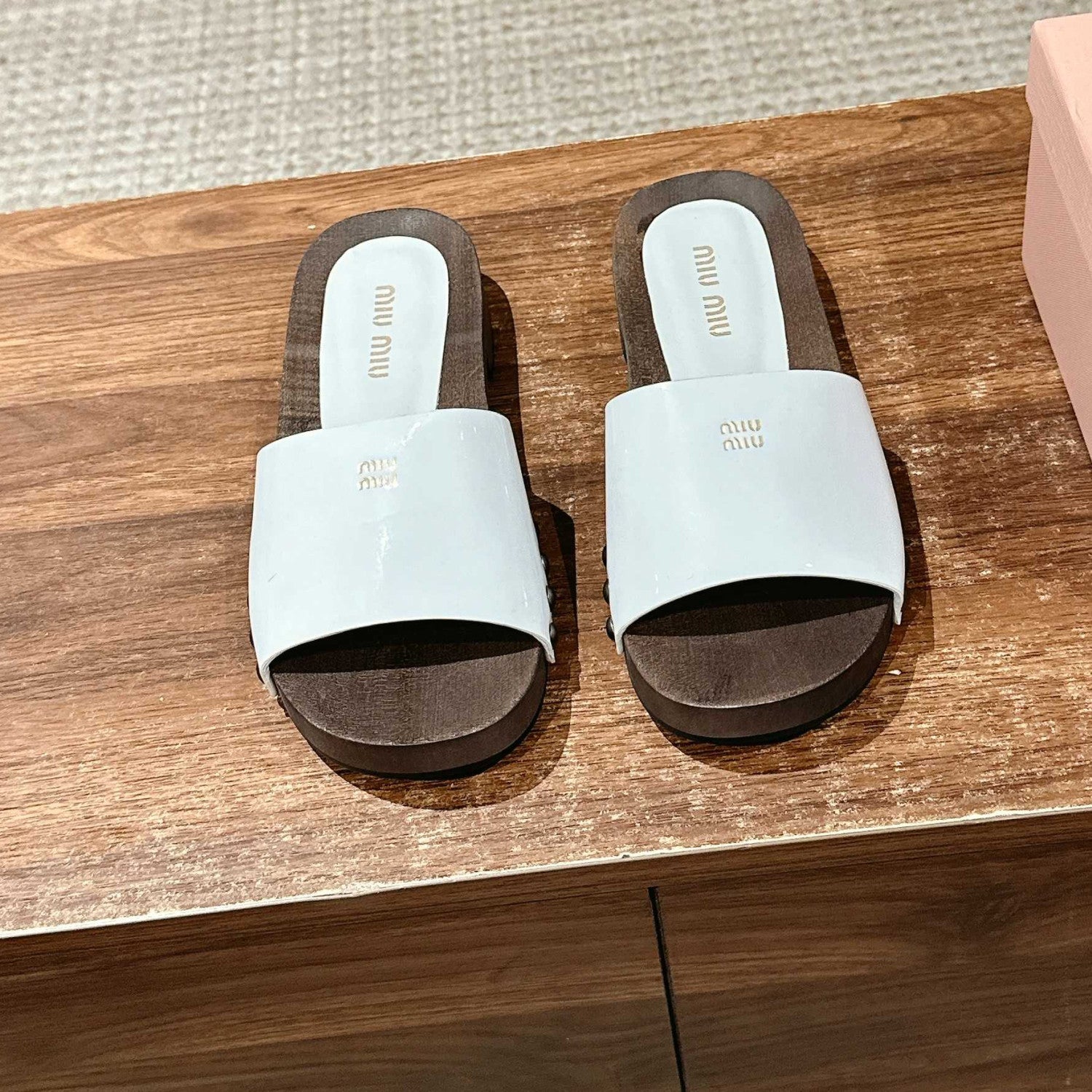 MiuMiu Women's Summer Fashion Casual Round Toe Slip On Suede Leather Wooden Sole Sandals Shoes #78432