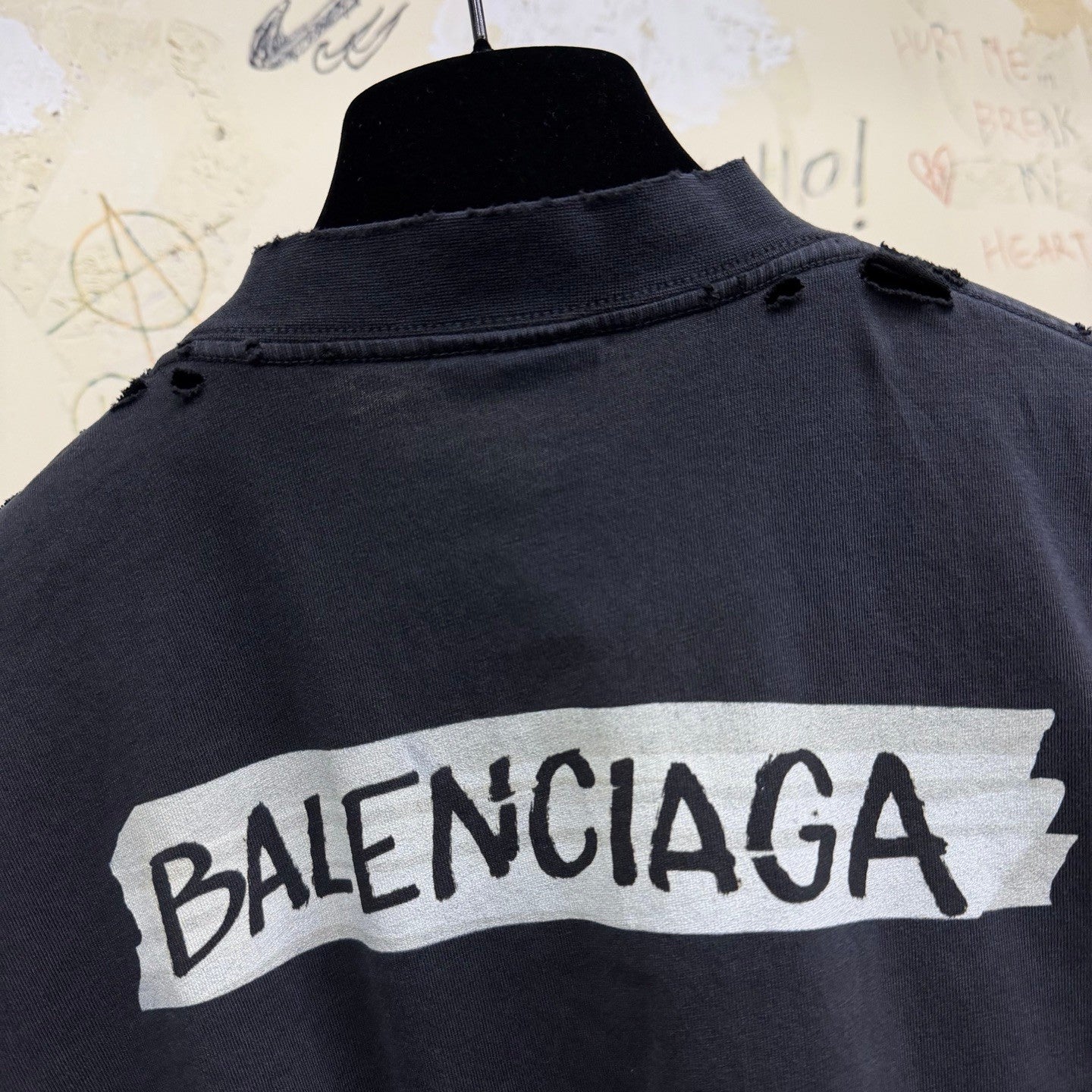 Balenciaga Top-quality Version Men's Masking Tape Long Sleeve T-shirt Large Fit in Faded Black #336737