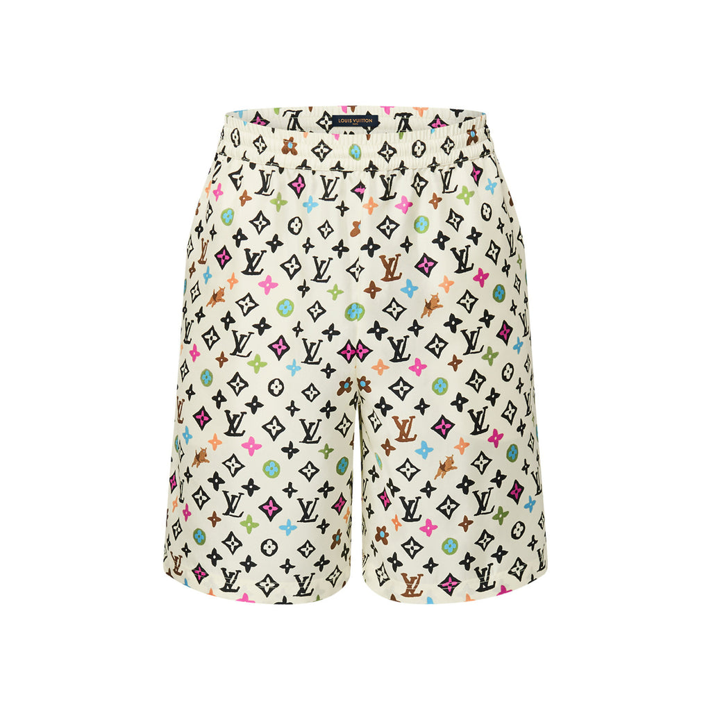 Louis Vuitton Men's Summer Logo Full Print Single Breasted Short Sleeve Shirt Elasticated Waist Shorts Suit Set #99155