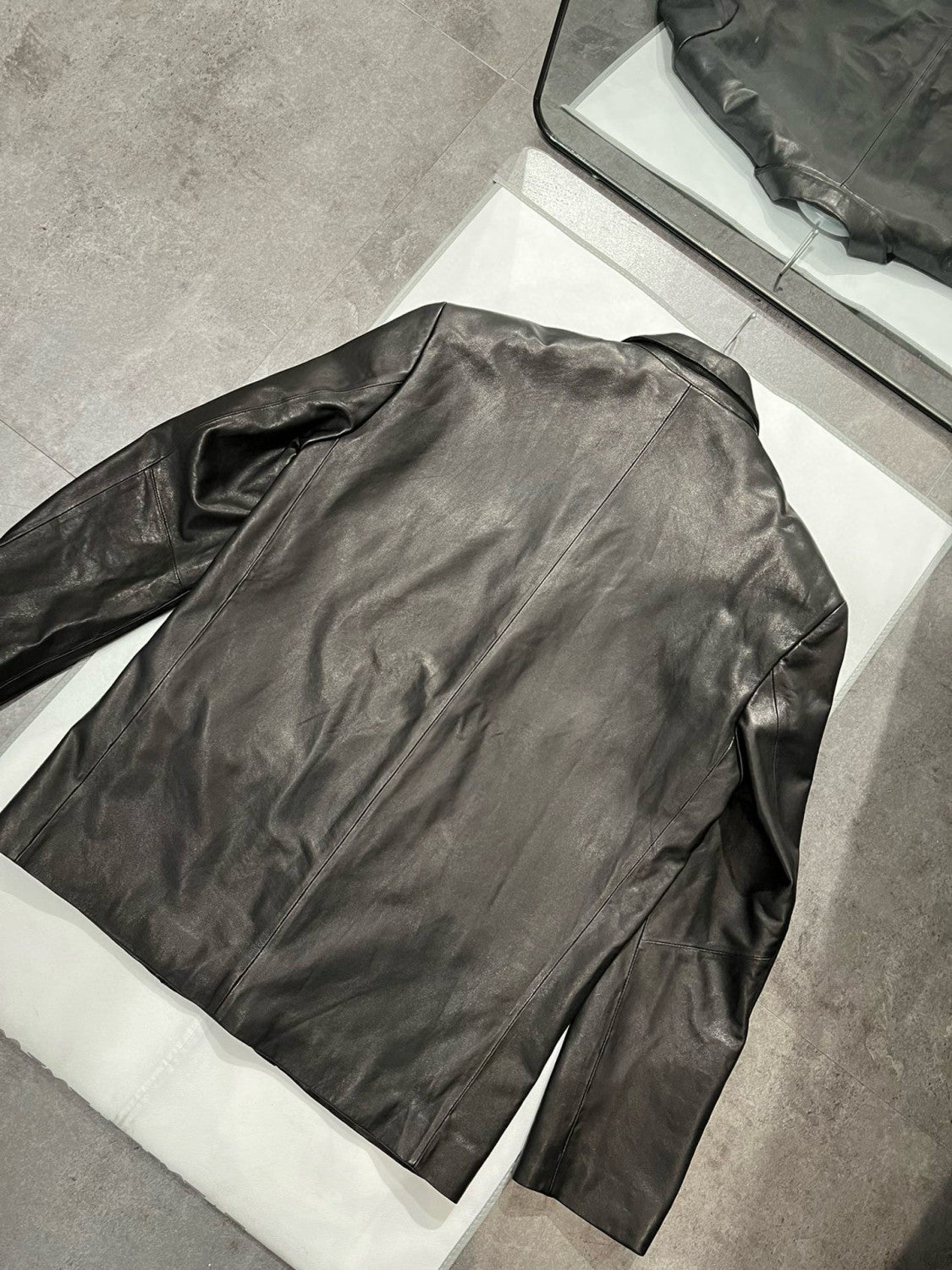 Balenciaga Men's Fall/Winter Black Logo Labeled Single Breasted Regular Fit Long Sleeve Leather Jacket #98955