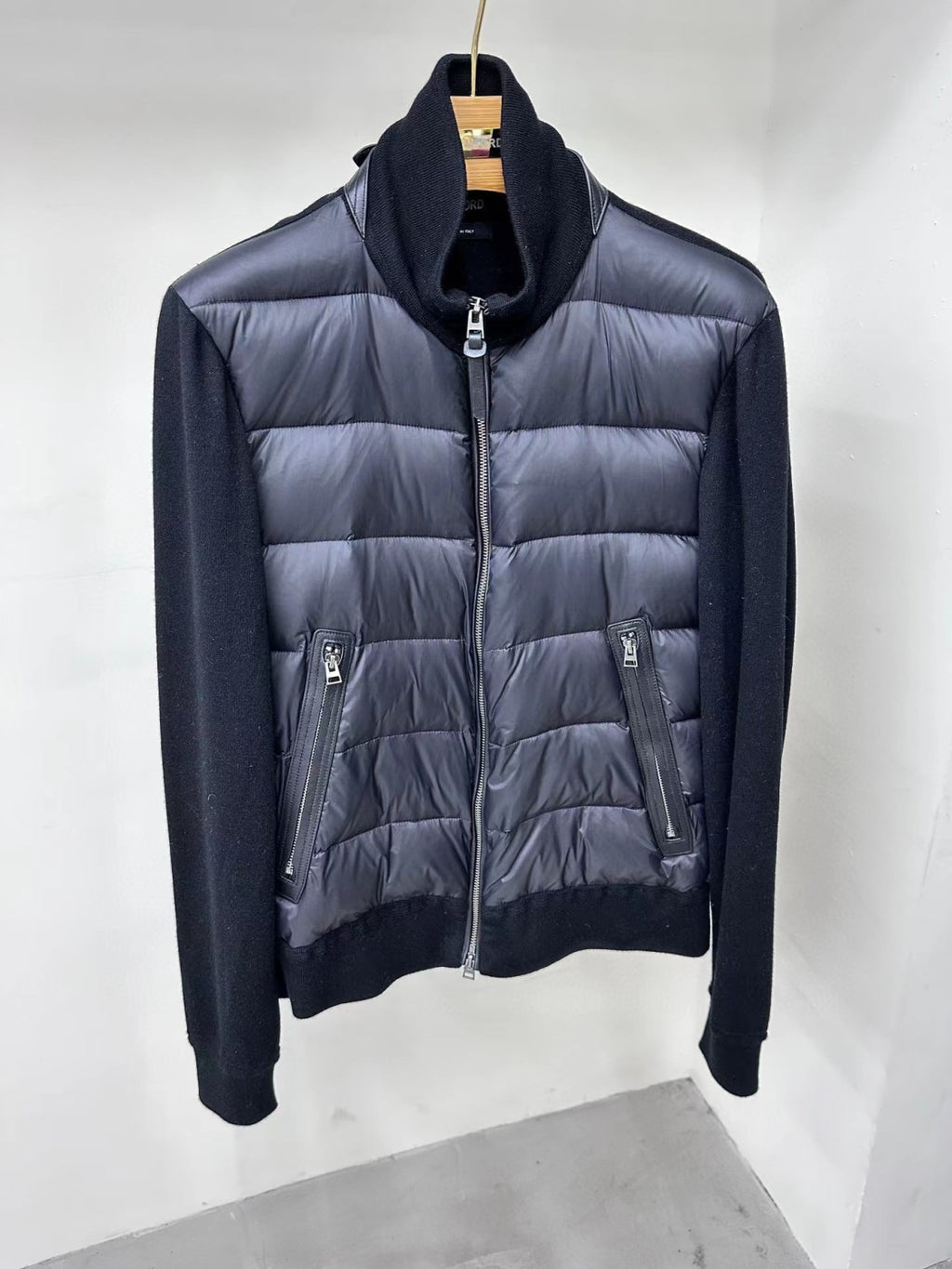 Tom Ford Men's Winter Knit Patchwork Down Zipper Jacket Nylon Fown Front Merino Blouson #97213