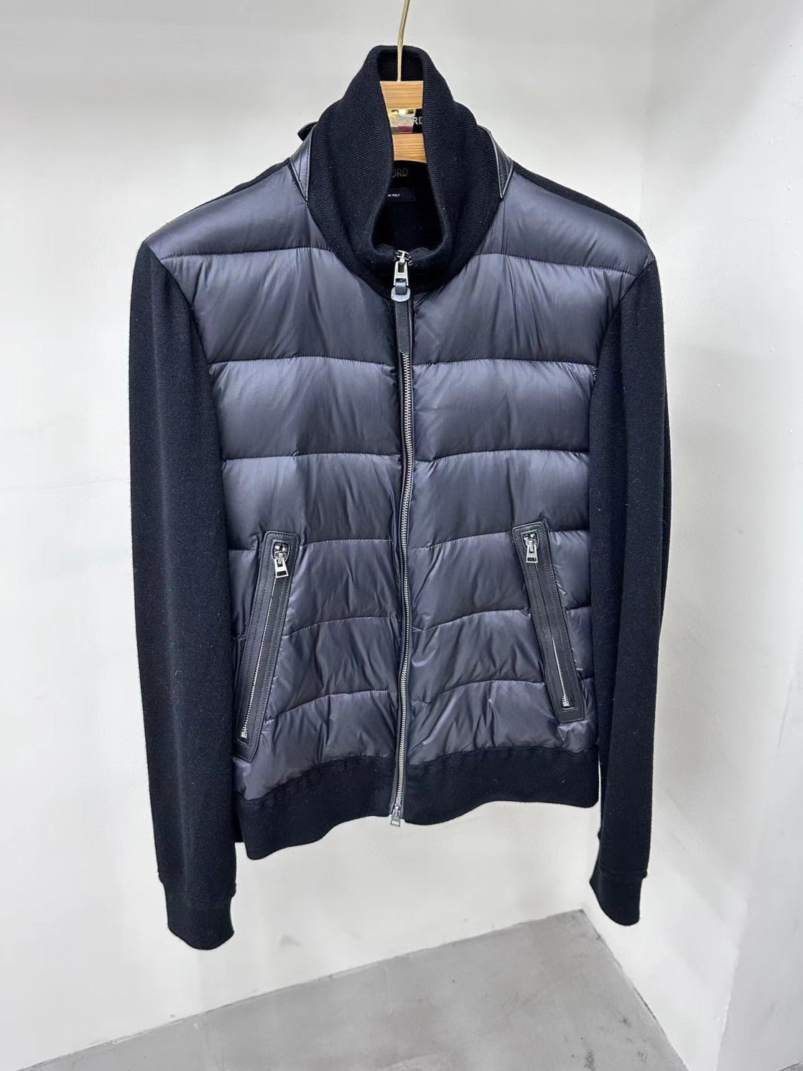 Tom Ford Men's Winter Knit Patchwork Down Zipper Jacket Nylon Fown Front Merino Blouson #97213