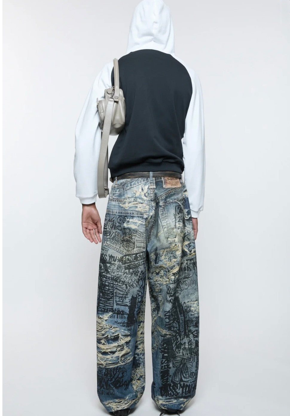 Acne Studios Men's Four Seasons Printed Hole Torn Solid Color Super Baggy Straight Fit Jeans Ngvp #1413