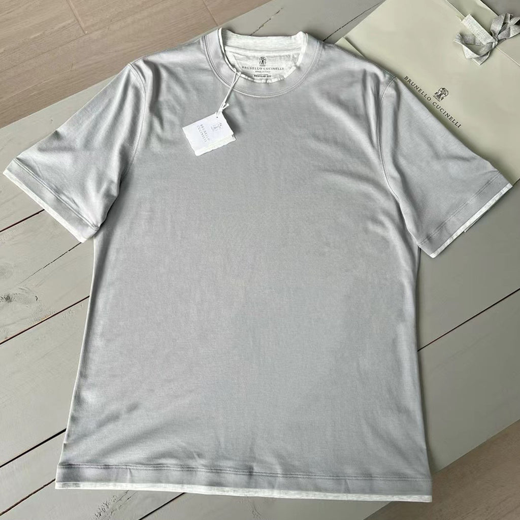 Brunello Cucinelli Men's Spring And Summer Fashion Trend Color Blocking Classic Short-sleeved Comfortable Positive Shoulder Round Neck T-shirt Tops #99379