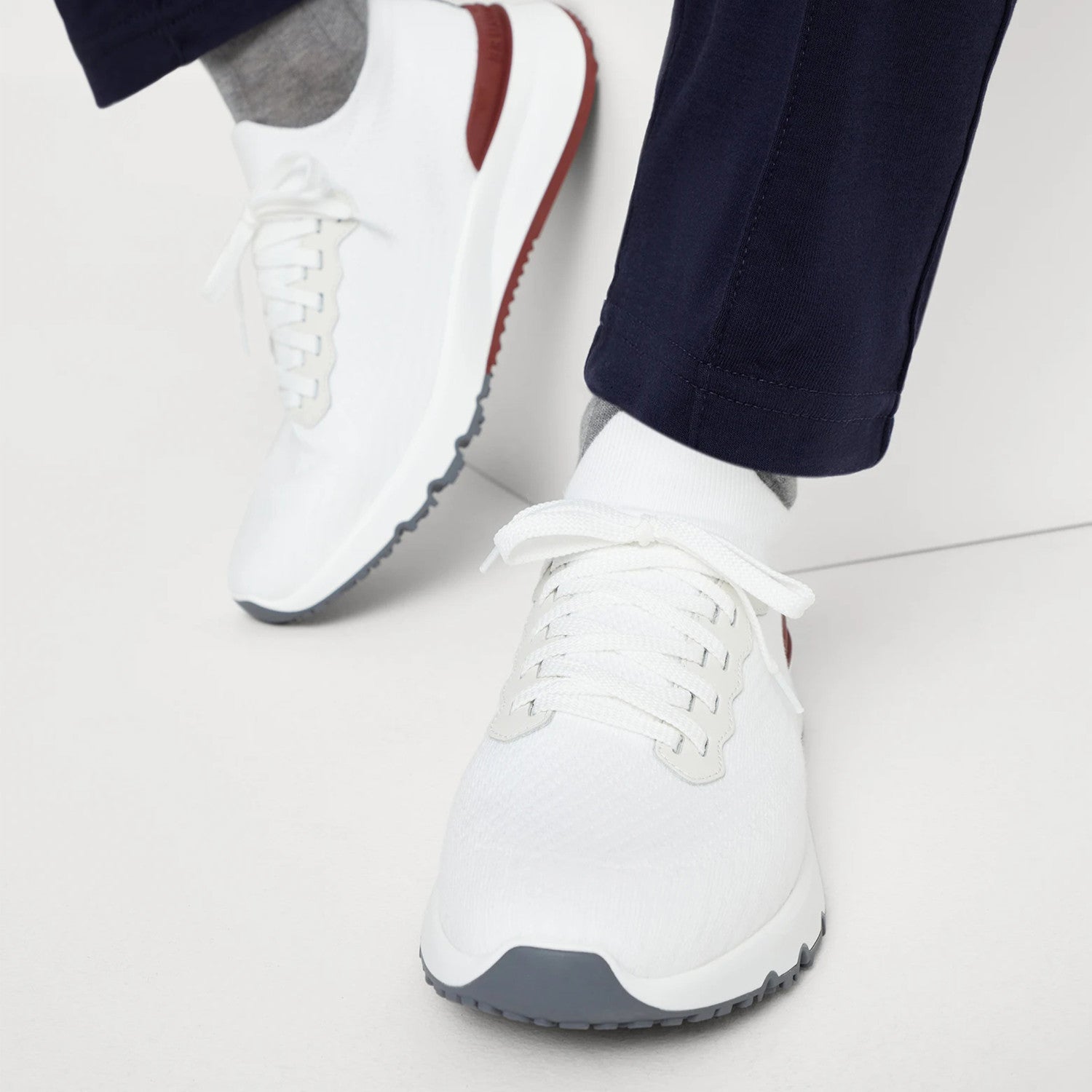 Brunello Cucinelli  Men's Spring Autumn Knitted Cotton Fabric Patchwork Semi-Polished Calfskin Sneakers Fashion Comfort Sports Running Shoes #81233