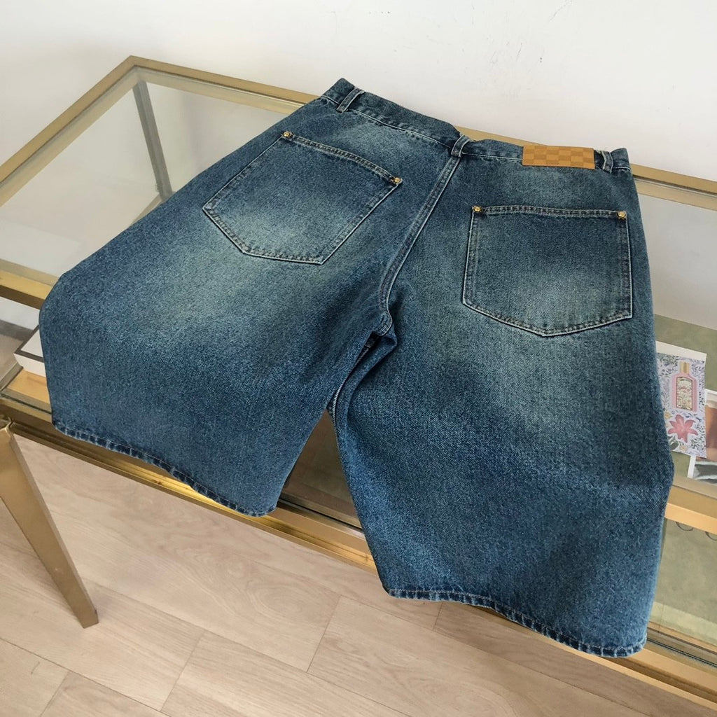 Louis Vuitton Men's Summer Solid Color Button Down Casual Jeans Pants #76481