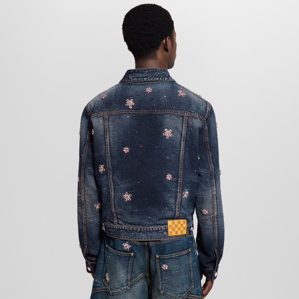 Louis Vuitton Men's and Women's Fashion Casual V Neck Embroidered Kimono Style Long Sleeve Denim Jacket  Embroidered Workwear Denim Shorts Suit Set #78735
