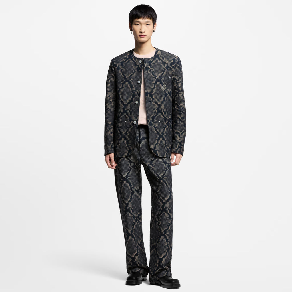 Louis Vuitton Men's Spring and Autumn Solid Color Snake Print Denim Single Breasted Long Sleeve Jacket Jeans Pants Suit Set #76539