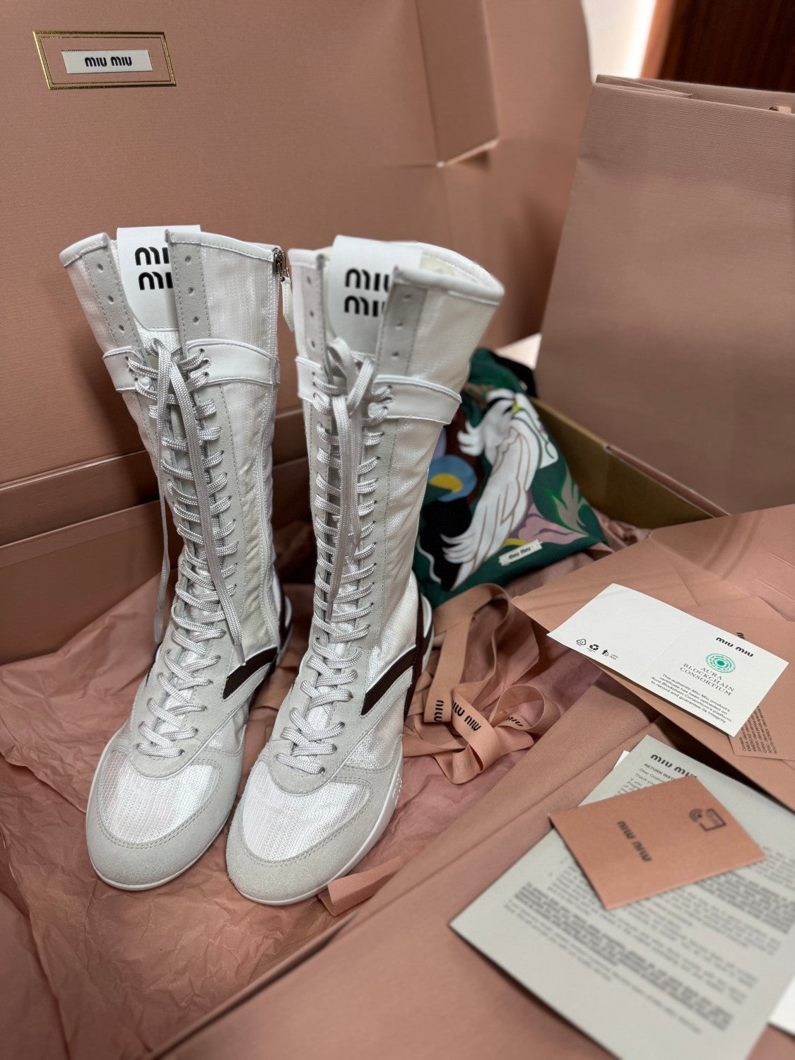 MiuMiu Gymnasium Women's Autumn And Winter Solid Color Technical Fabric And Suede Leather Boxing Boots Shoes #77315